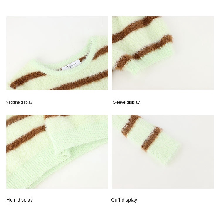 Áo sweater DIDIKA tay phồng ngắn dáng rộng họa tiết kẻ sọc thời trang thu đông cao cấp cho nữ
