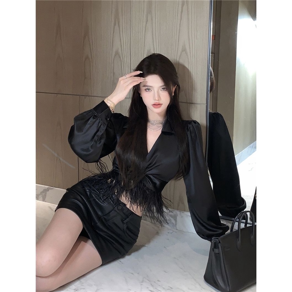 Áo Sơ Mi Lửng Tay Dài Vạt Chéo Thời Trang Dành Cho Nữ