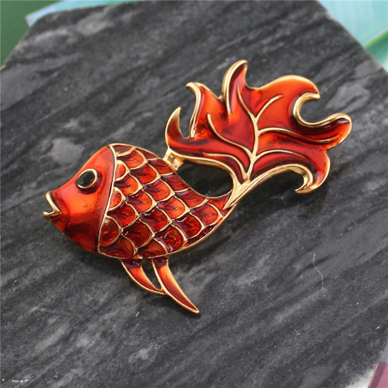 Trâm Cài Áo Hình Cá Vàng Đỏ Tráng Men Phong Cách Cổ Điển Thời Trang Tinh Tế Dành Cho Bạn Nữ