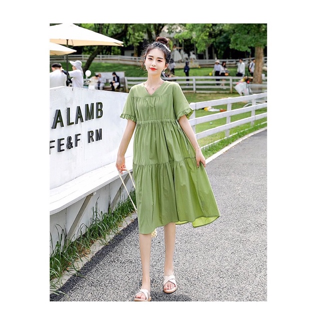 Váy bầu thiết kế trẻ trung xinh xắn 2 màu xanh và hồng size 40-75kg