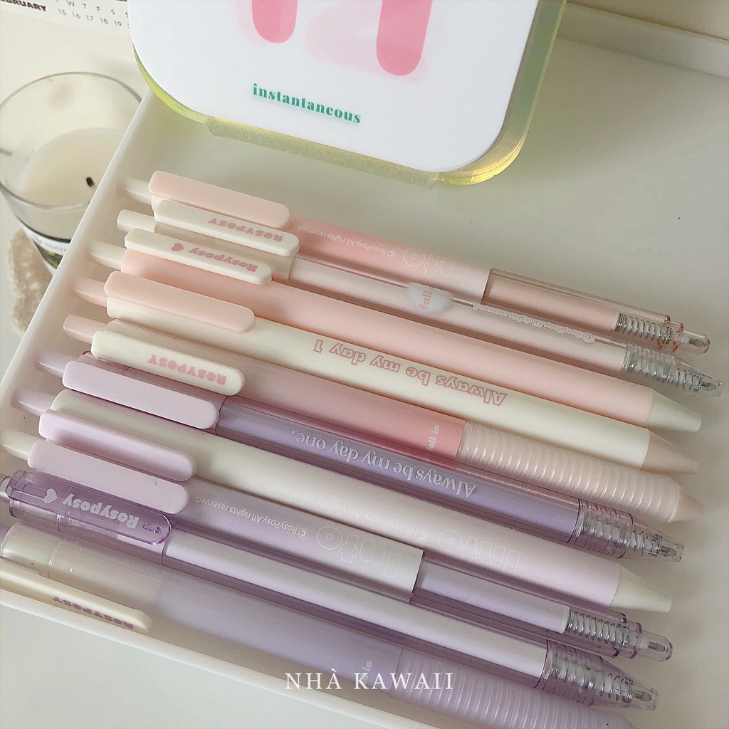 Set bút gel đen Rosy Posy phong cách Hàn Quốc theo tone màu xinh xắn