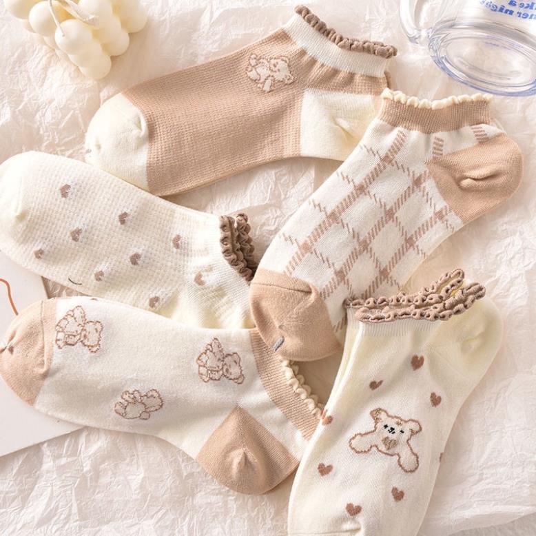 Tất kem tim cổ ngắn nữ Softie, vớ nữ cổ bèo chất vải cotton co giãn bốn chiều thoáng khí tt10