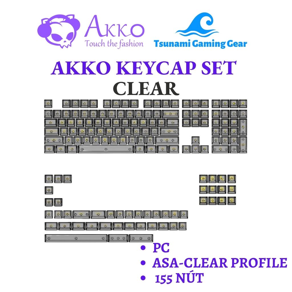 Bộ keycap trong suốt xuyên led AKKO Keycap set – Clear (PC/ ASA-Clear profile/ 155 nút)
