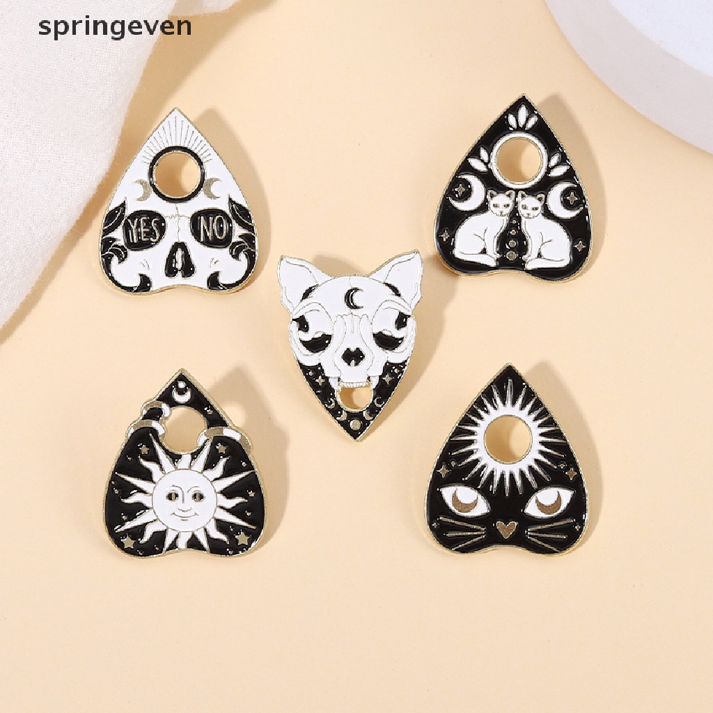 Ghim Cài Áo Hình Phù Thủy Mặt Trăng / Mèo Ouija Trái Tim Màu Đen Phong Cách Gothic Punk Cho Trẻ Em