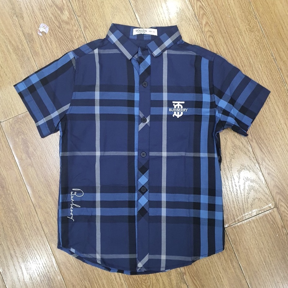 Áo sơ mi kẻ thêu chữ bé trai đại BBR hàng xuất vnxk mềm đẹp cho bé đi học, đi chơi 30-55kg