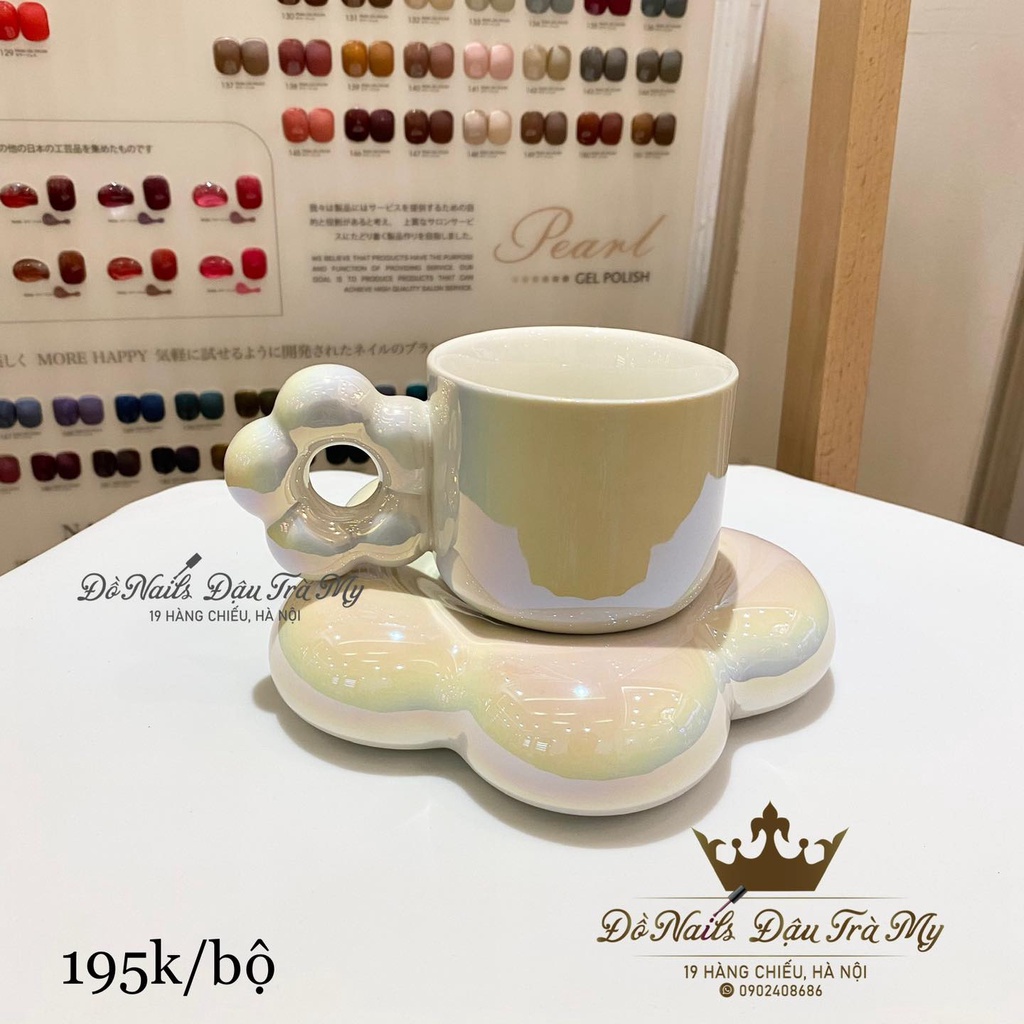 Cốc sứ quai hoa kèm đế hoa chụp ảnh nail