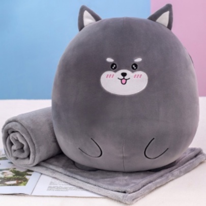 Bộ Chăn mền văn phòng 3 trong 1 Husky Mập cute lông mịn Xám