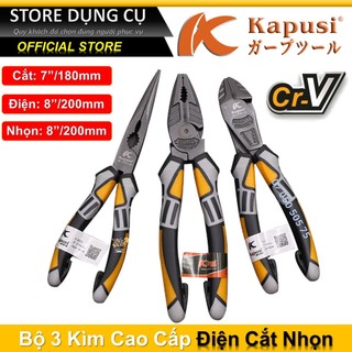 Bộ 3 kìm, kìm bằng, kìm cắt, kìm mỏ nhọn cao cấp kapusi thép crv siêu bền k-8000 k-8001 k-8002