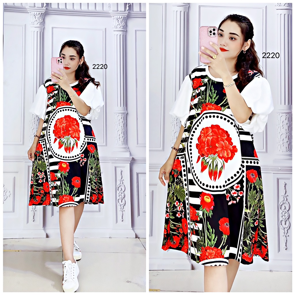 Đầm Tay Phồng Cổ Tròn Big Size (45kg đến75kg) Hình Thật Shop Chụp - DTBL2220
