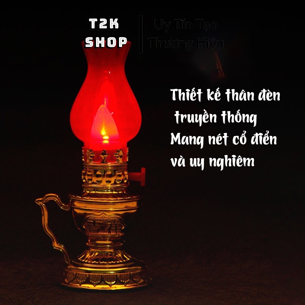 Đèn thờ cúng để ban thờ vĩnh cửu dùng pin, thiết kế cổ kính, hài hoà, cân đối, tăng phần trang nghiêm