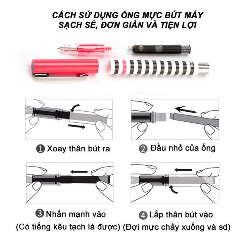 Bút máy rèn chữ, ống mực xoá được cho học sinh tiểu học, nhũ kim tuyến, ngòi kim tinh mài trơn, nét nhỏ, cotienshop93
