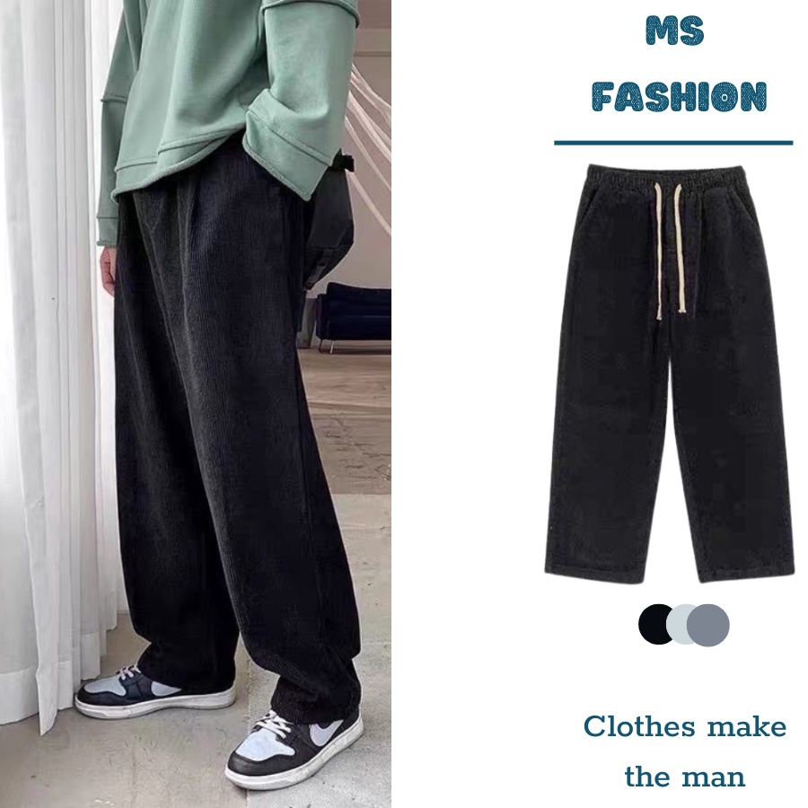Quần ống rộng nam nữ Menswear dáng suông nhung tăm, quần suông nam nữ ống rộng unisex len tăm với 3 màu cơ bản