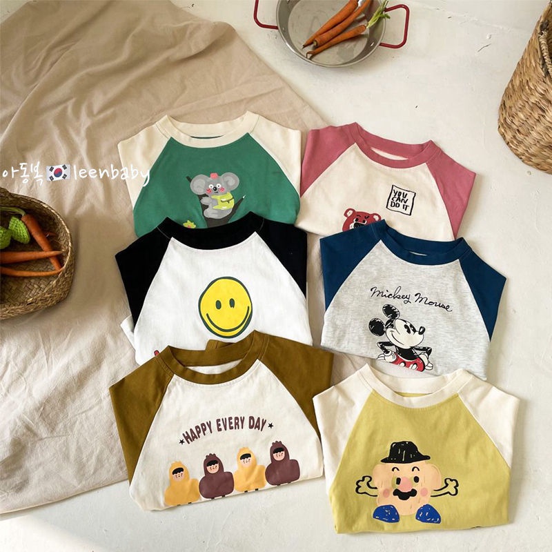 Áo Thun Cotton Tay Dài In Hình Mặt Cười Hoạt Hình Phong Cách Nhật Bản Dành Cho Trẻ Em