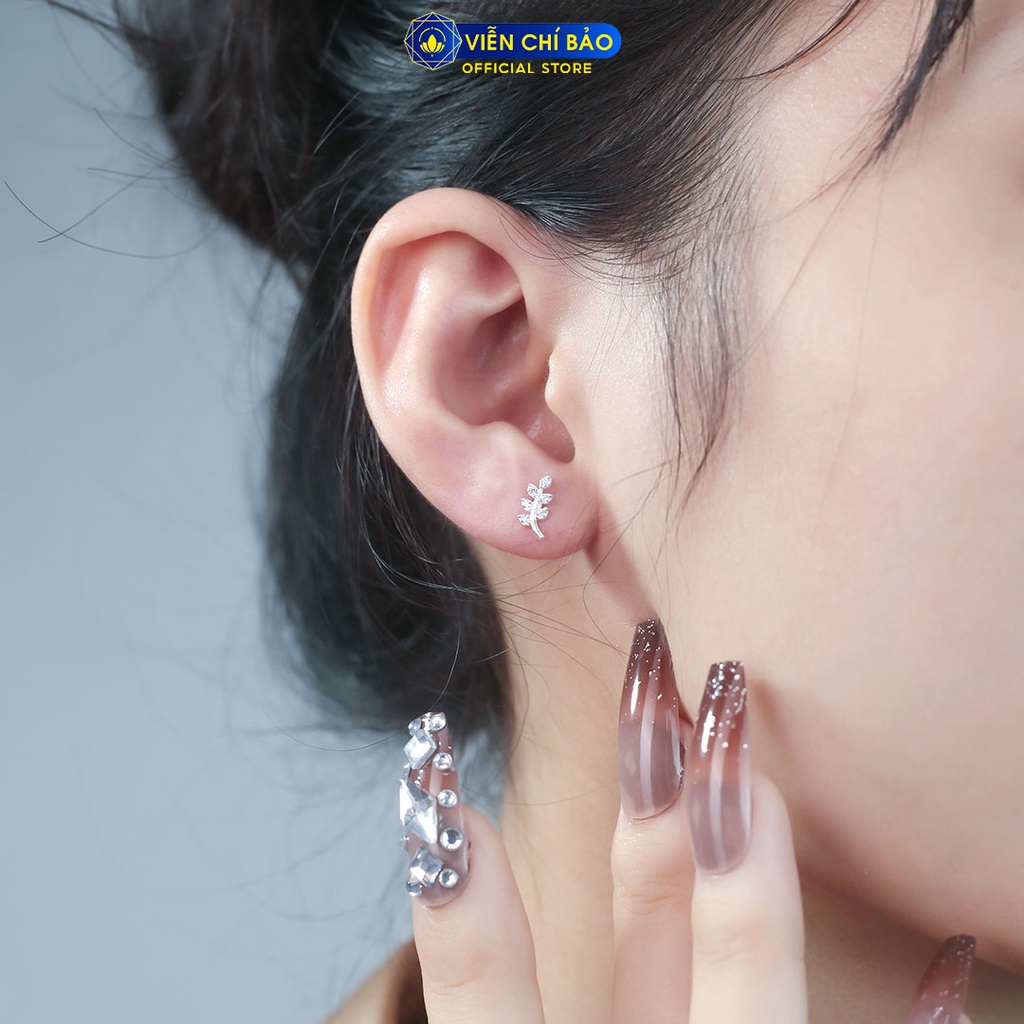 Khuyên tai bạc nữ cành dương xỉ chất liệu bạc 925 thời trang phụ kiện trang sức Viễn Chí Bảo E003