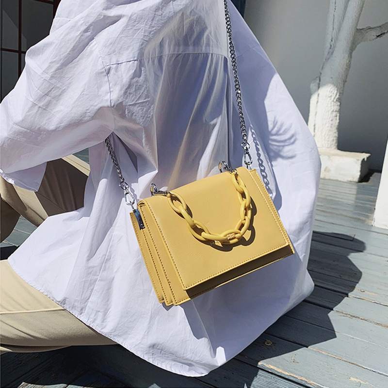 Túi Đeo Chéo Dáng Vuông Nhỏ Phối Dây Đeo Sợi Xích Thời Trang Cho Nữ