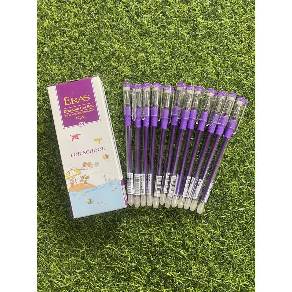 Bút gel xóa được Eras E147 ngòi 0.5mm- viết trơn, êm, đều nét - nguyên hộp 12 cây - Xanh/Tím