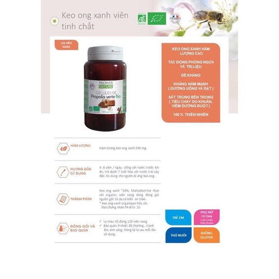 Hộp viên keo ong xanh Propolis Verte Bio 120v
