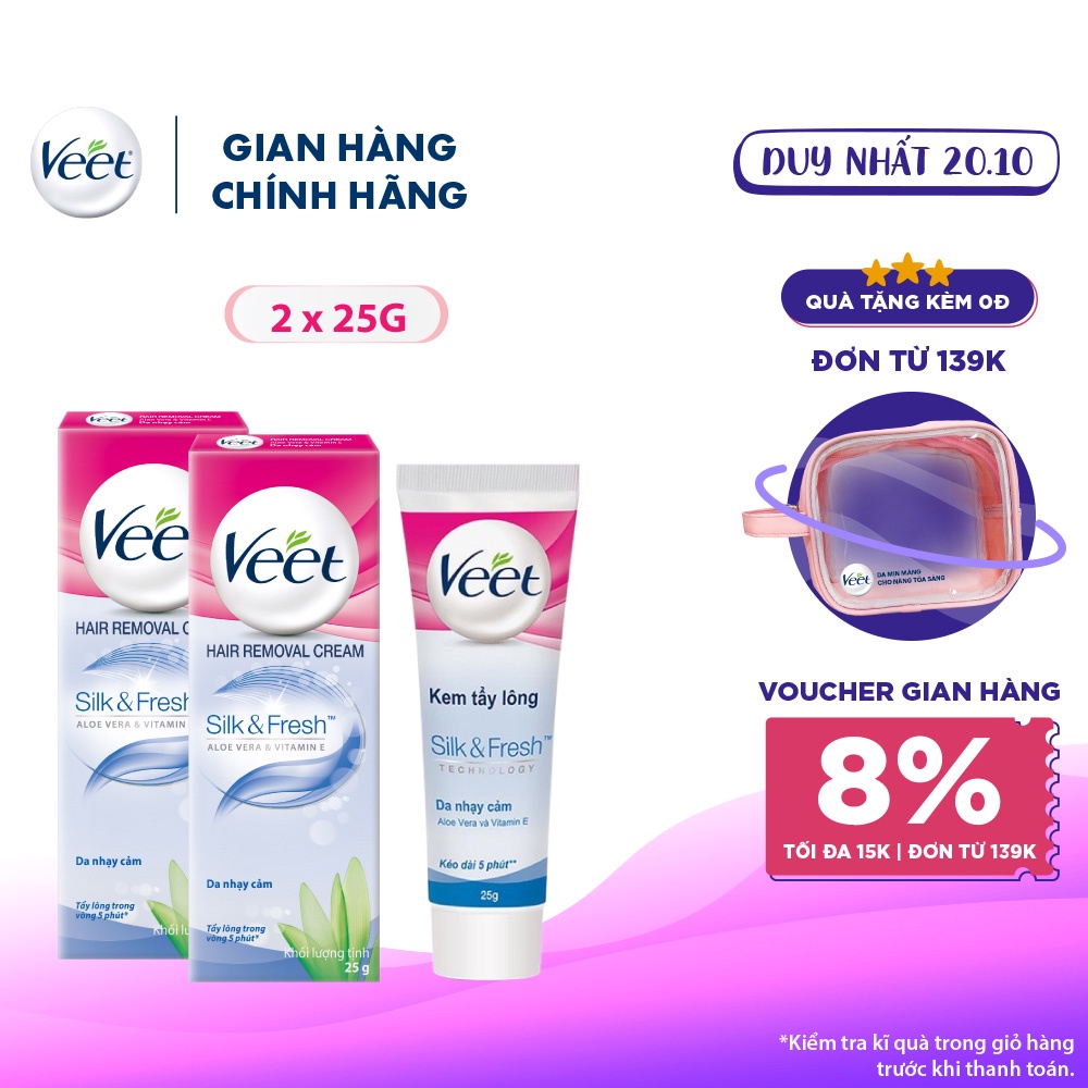 Combo 2 Kem tẩy lông cho da nhạy cảm Veet Silk Fresh 25g/tuýp