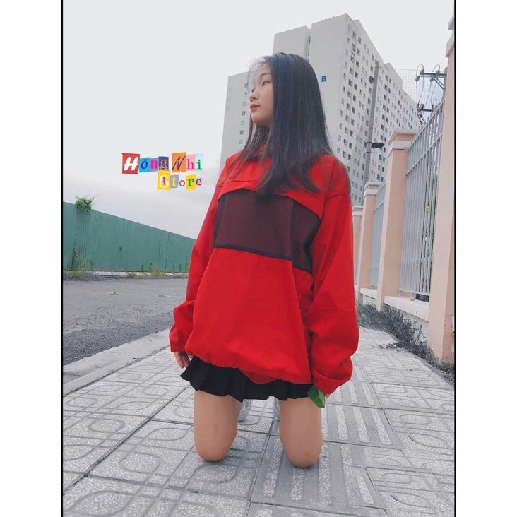 Áo Khoác Jacket Kaki Phối Lưới Màu Đỏ Dáng Rộng Nam Nữ Ulzzang Unisex - MM