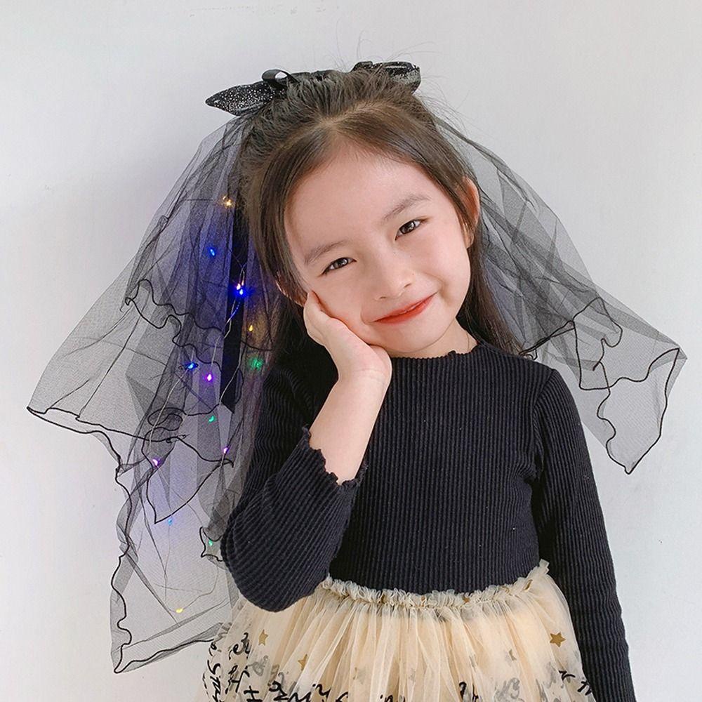 Kẹp Tóc Hình Vương Miện Có Mạng Che Mặt Phối Đèn LED Cho Cô Dâu Chụp Ảnh