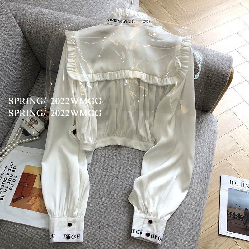 Áo Sơ Mi Voan Tay Dài Dáng Ngắn Thanh Lịch Thời Trang Phong Cách Hàn Quốc