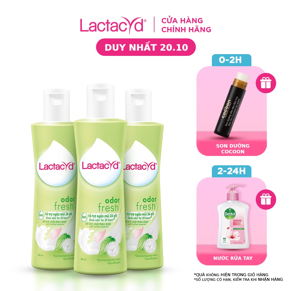 Bộ 3 chai Dung Dịch Vệ Sinh Phụ Nữ Lactacyd Odor Fresh Ngăn Mùi 24H 250ml/chai