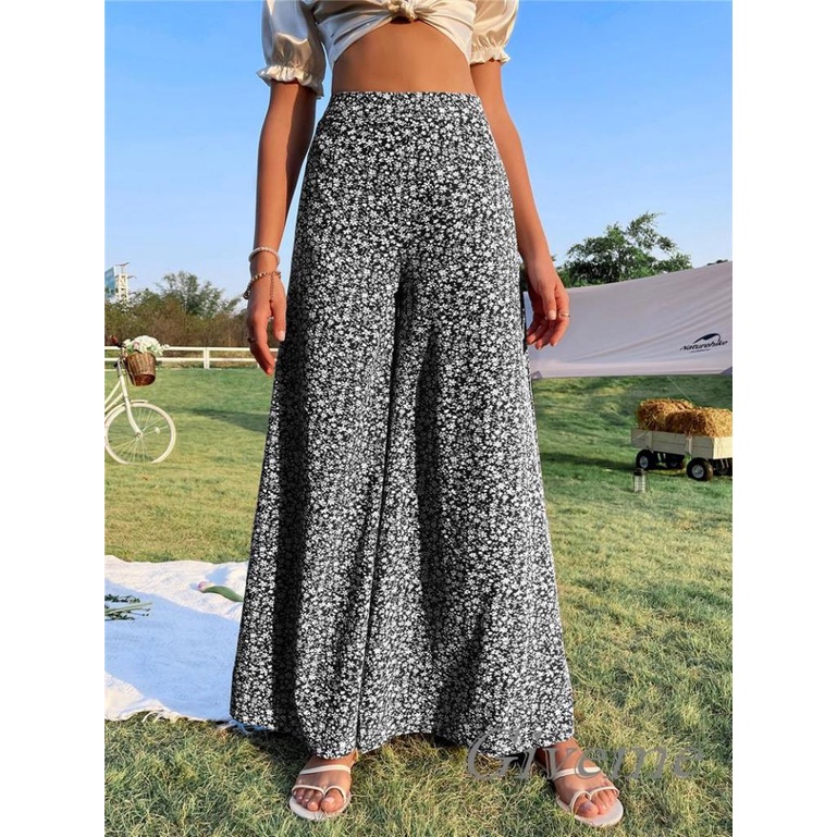 Quần Baggy Dài Ống Rộng Lưng Cao In Họa Tiết Hoa Thời Trang Cho Nữ Size XS / S / M / L / XL