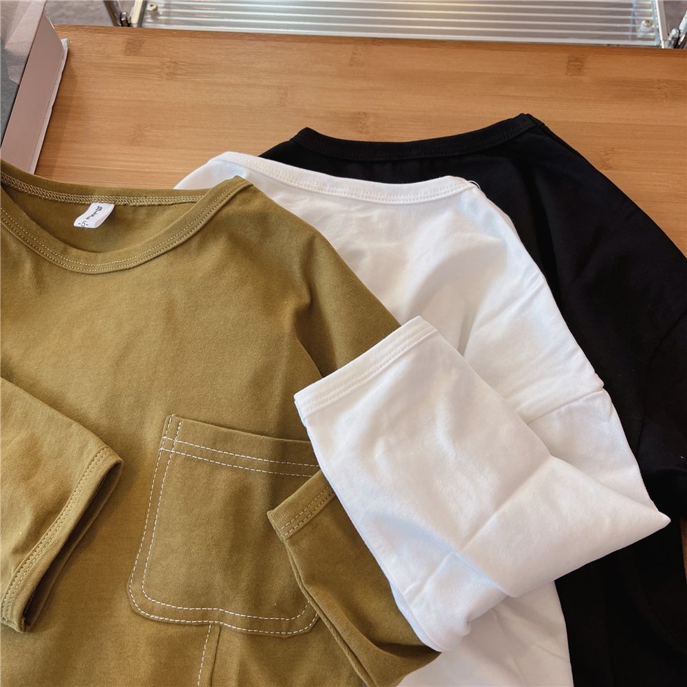 Áo Thun Dài Tay Màu Trơn Thiết Kế Độc Đáo Thời Trang Mùa Thu Cho Bé