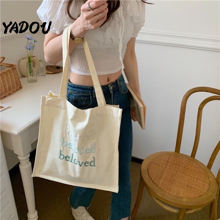 Túi Xách Canvas Cỡ Lớn Thêu Chữ Thời Trang Cho Học Sinh