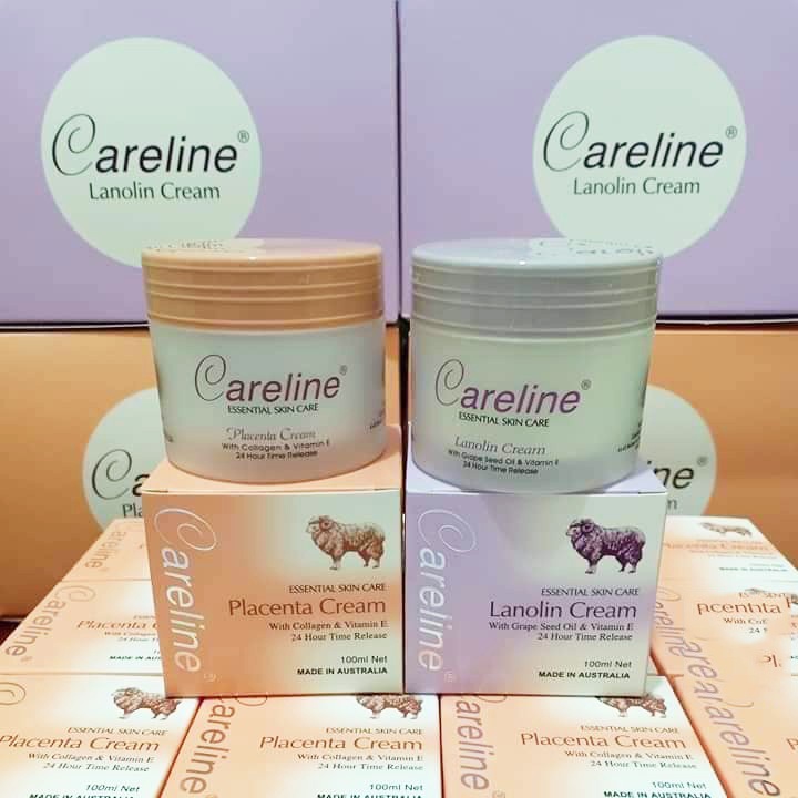 Kem dưỡng ẩm mỡ cừu (tím), nhau thai cừu (cam) Careline Lanolin/Placenta Cream, Úc (100g) cho mọi lứa tuổi