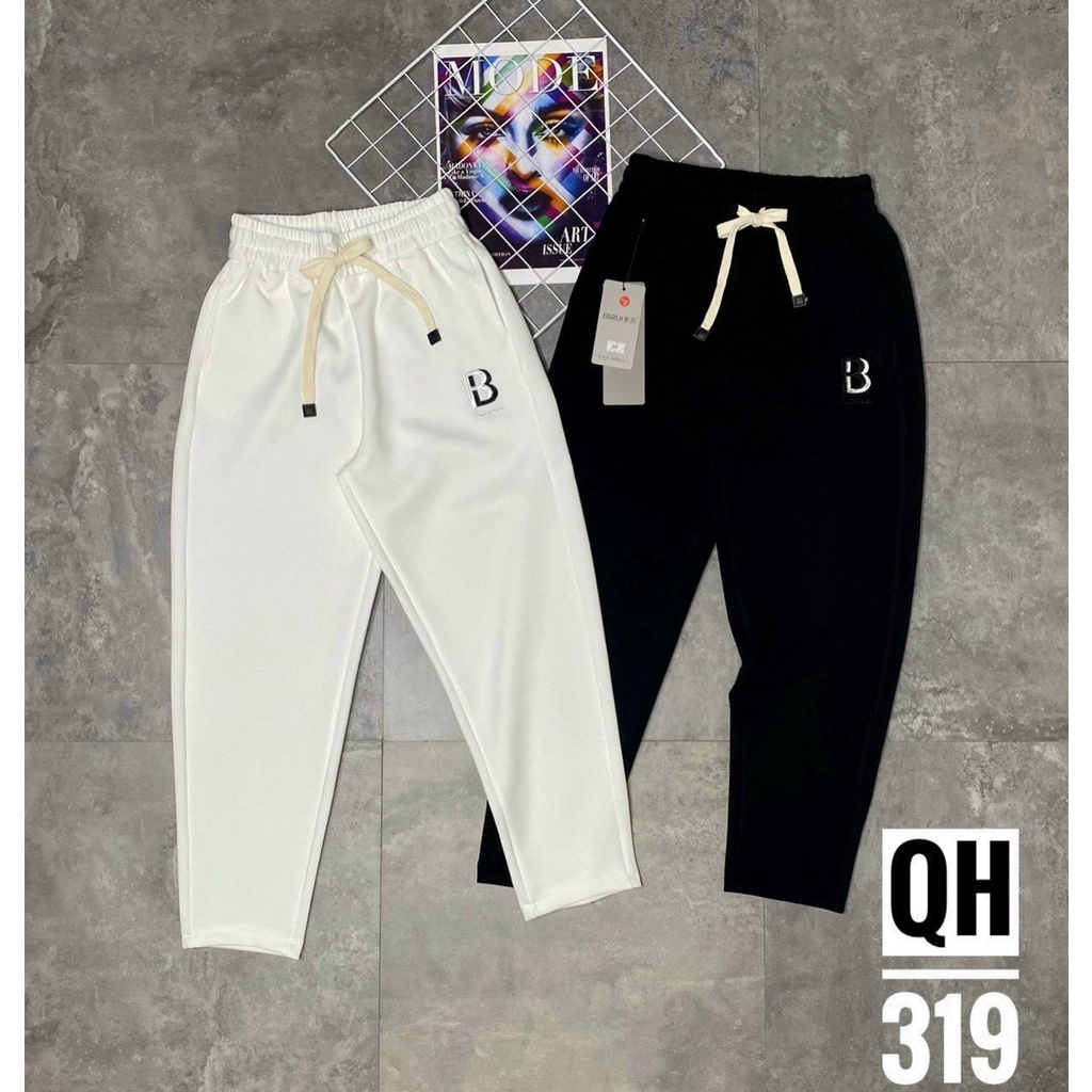 Mã920quần baggy nữ vải nỉ tăm ấm áp cạp thun lưng cao