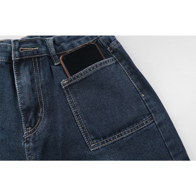 IELGY    Quần denim Ống Rộng Lưng Cao In Họa Tiết Quả Lê Thời Trang Cho Nữ