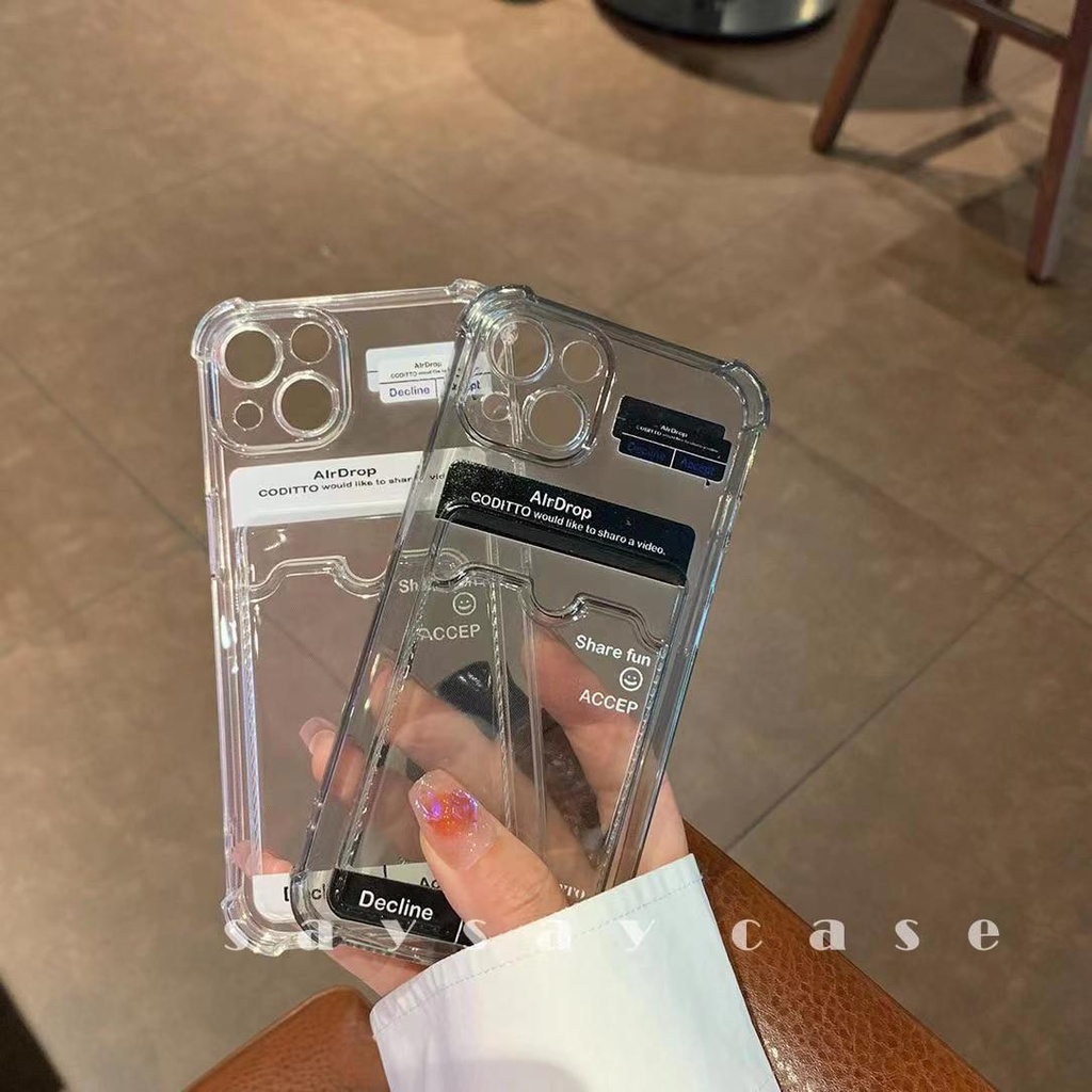 Ốp Điện Thoại Silicon Mềm Trong Suốt Chống Sốc Có Ngăn Đựng Thẻ Cho IPhone 13 12 11 Pro XS Max XR X