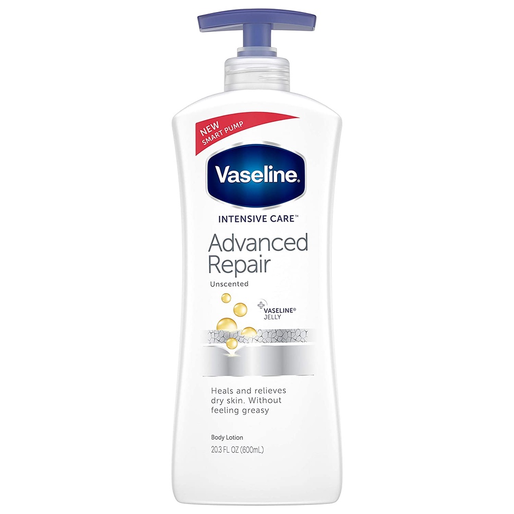 Dưỡng thể không mùi dành cho da khô, nứt nẻ Vaseline Advanced Repair Body Lotion 295ml/600ml/947ml (Mỹ)