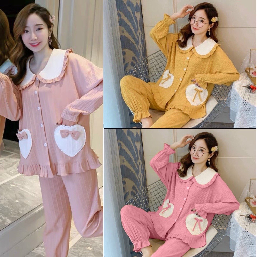 Bộ đồ bầu - Bộ đồ bầu thu đông phối họa tiết túi trái tim siêu xinh BD952