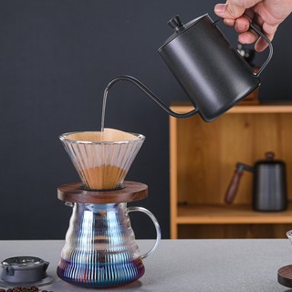Bộ Bình thủy tinh và phễu giá gỗ pha Drip cà phê V60 dùng giấy lọc