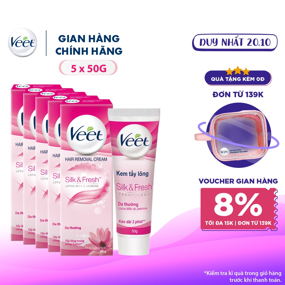 Bộ 05 Kem Tẩy Lông Cho Da thường Veet Silk Fresh 50g/ tuýp