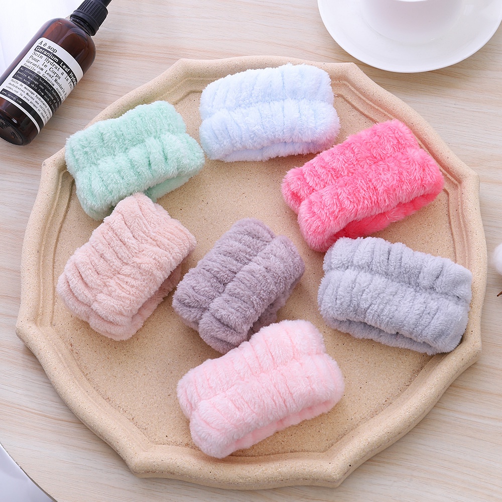 Băng Đô Rửa Mặt / Trang Điểm Bằng Sợi Micro Màu Trơn Thấm Hút Tốt Tiện Dụng