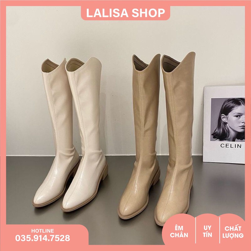 Giày boot nữ cổ cao chất liệu da mềm lót nỉ mỏng bốt nữ cao cổ đế 3 cm khóa kéo sau