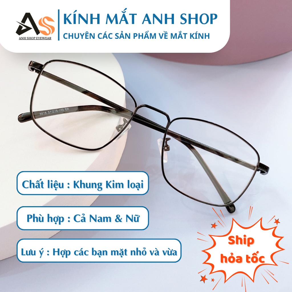 Kính vuông thời trang nam nữ chất liệu kim loại đeo là xinh 8818