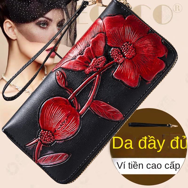 Ví Da Bò Dáng Dài Cỡ Lớn Phối Khóa Kéo Thời Trang Cho Nữ