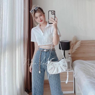 Áo sơ mi croptop dây chéo eo siêu Hot😍