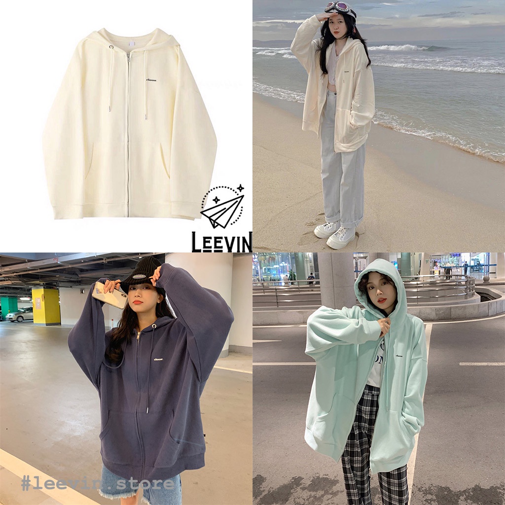 Áo Hoodie Khoá CHOOSE Form Rộng Cotton CAO CẤP Nam Nữ Ulzzang Unisex Áo Khoác Nỉ Bông Hoodie Oversize Leevin Store