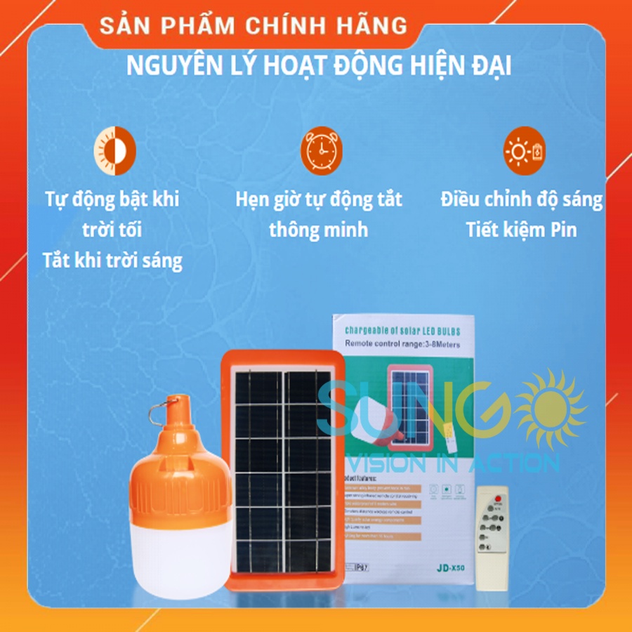 Bóng đèn led bulb tích điện năng lượng mặt trời siêu sáng 50w JD-X50. Hàng chính hãng mẫu 2022 full hộp bảo hành 2 năm.