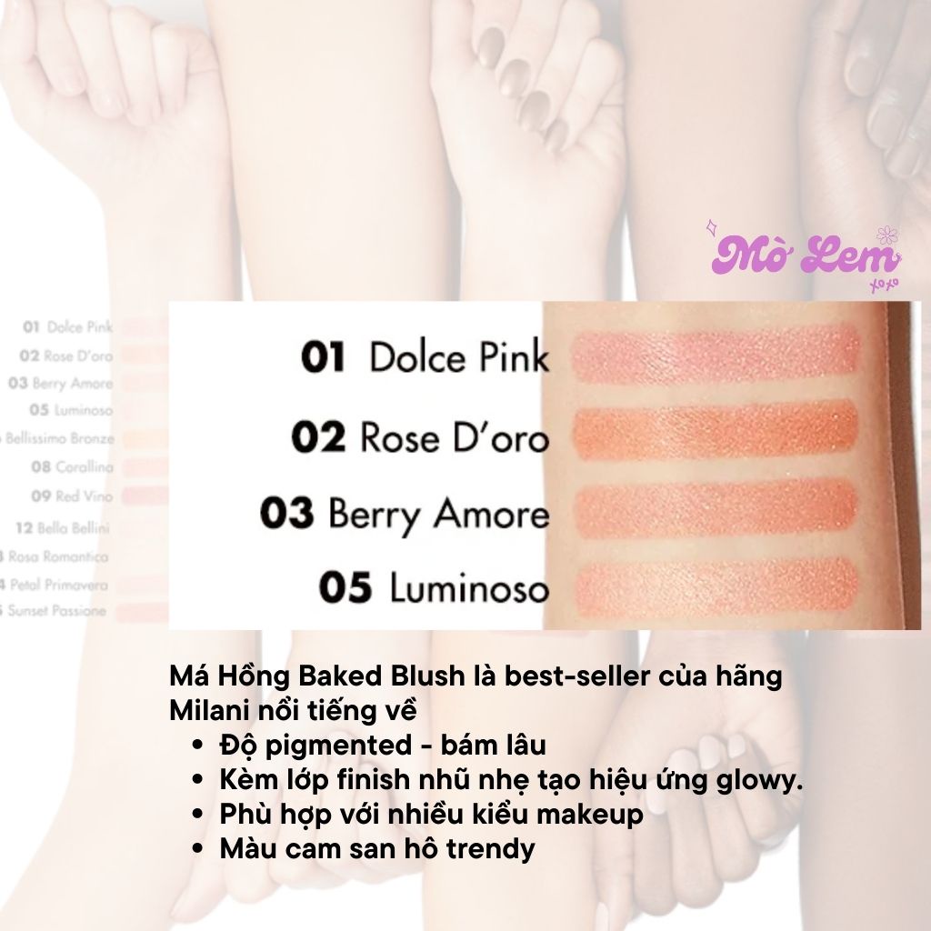 Má Hồng Milani Baked Blush Chất Phấn Bám Lâu, Nhũ Nhẹ Siêu Glowy- Hàng Mỹ | Molembodycare