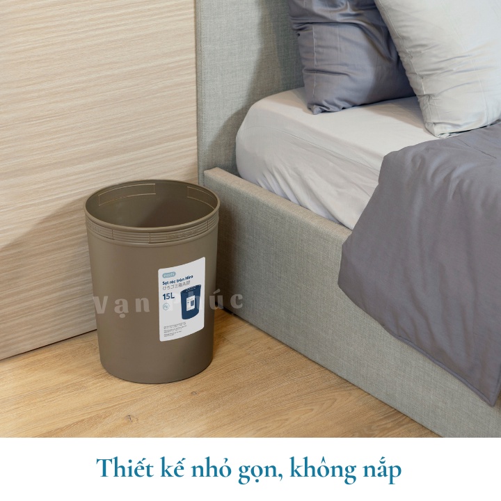 Sọt rác không nắp Hiro 15L Inochi chất liệu nhựa thân thiện, công nghệ ion Ag+ giúp kháng khuẩn khử mùi