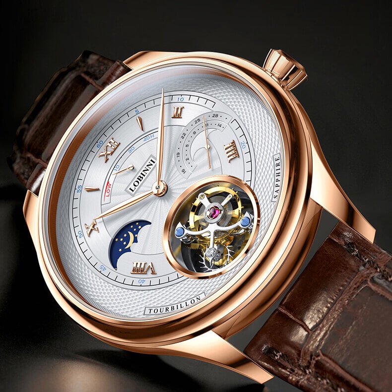 Đồng Hồ Nam LOBINNI No.8886-4 Máy Tourbillon Cao Cấp Chính Hãng BH 24T Chịu Nước 50m Kính Sapphire Chống Xước Dây Da