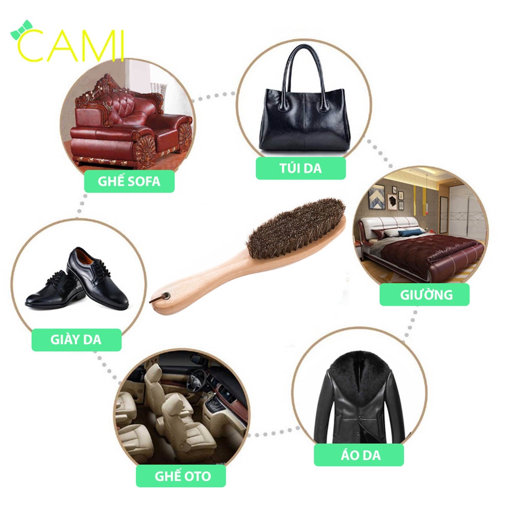 Bàn chải lông ngựa cán dài dễ cầm đánh bóng xi giày, phủi bụi tóc dùng trong salon tiện ích - Cami - CMPK234