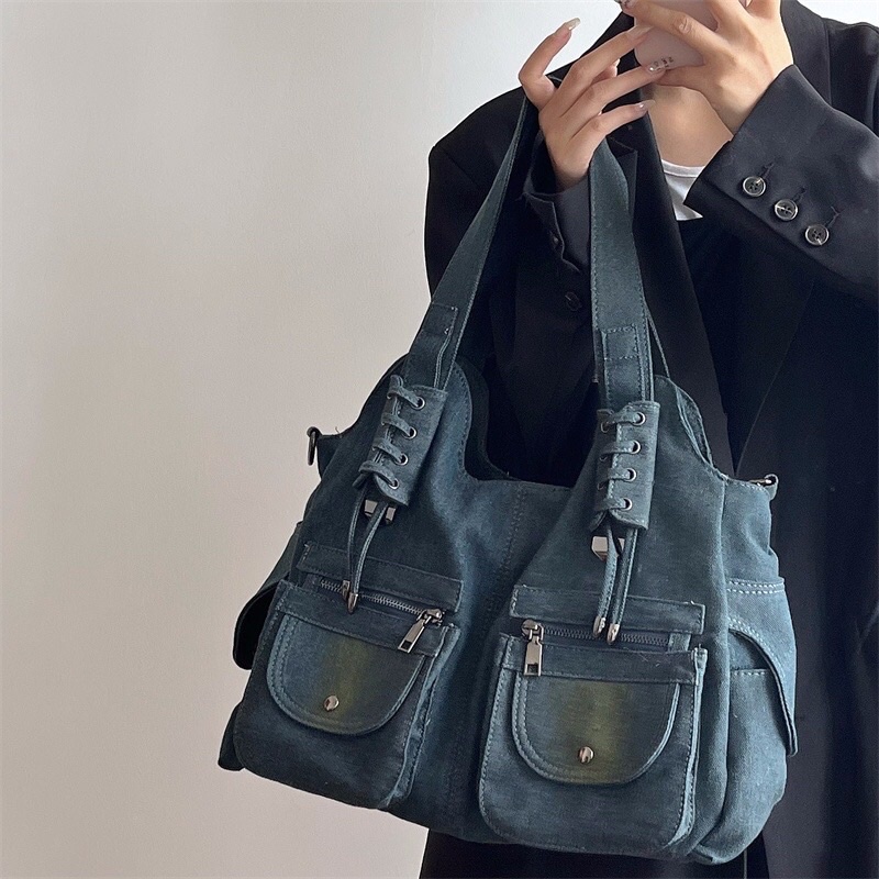 Túi đeo xách denim jean thiết kế cực chiến phong cách Y2K Gothic Footmade