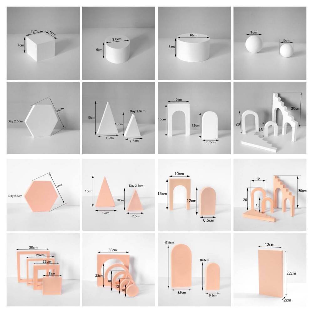 Khối hình học nhiều kiểu dáng chụp ảnh sản phẩm